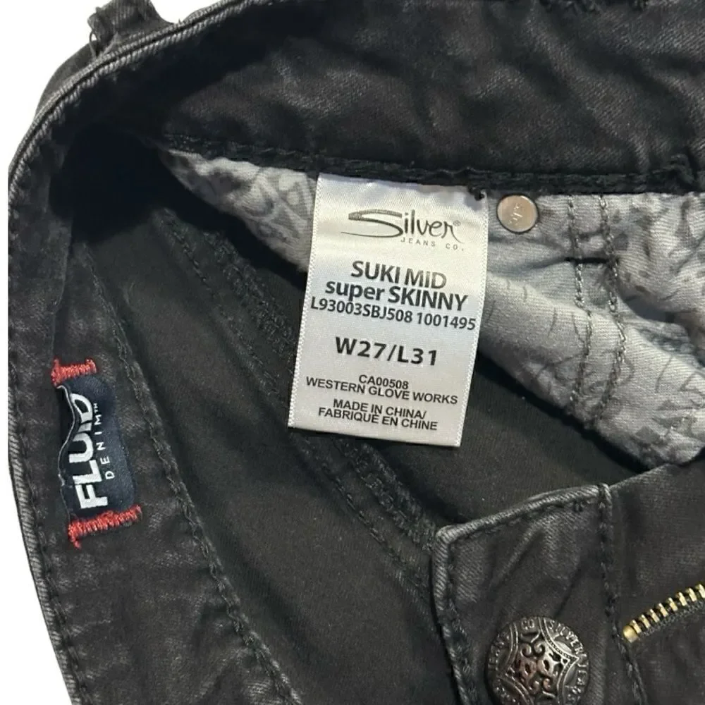 Silver Jeans Suki  Skinny Fluid Denim Black Size 27